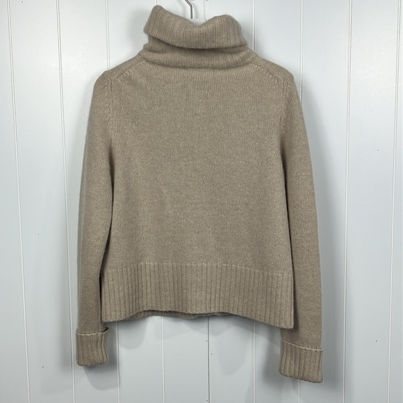 Sarah Spencer Womens Sweater L Tan/Cream Front Zip Tneck Lambs Wool Ribbed Cuffs - Picture 9 of 11